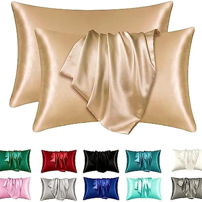 2pcs Satin Silk Pillowcase for Hair and Skin, Coral Pillow Cases Standard Size Set of Super Soft Pillow Case
