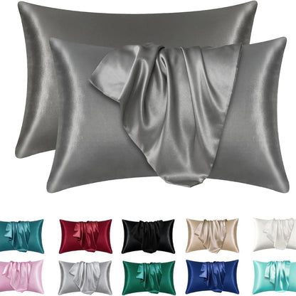 2pcs Satin Silk Pillowcase for Hair and Skin, Coral Pillow Cases Standard Size Set of Super Soft Pillow Case